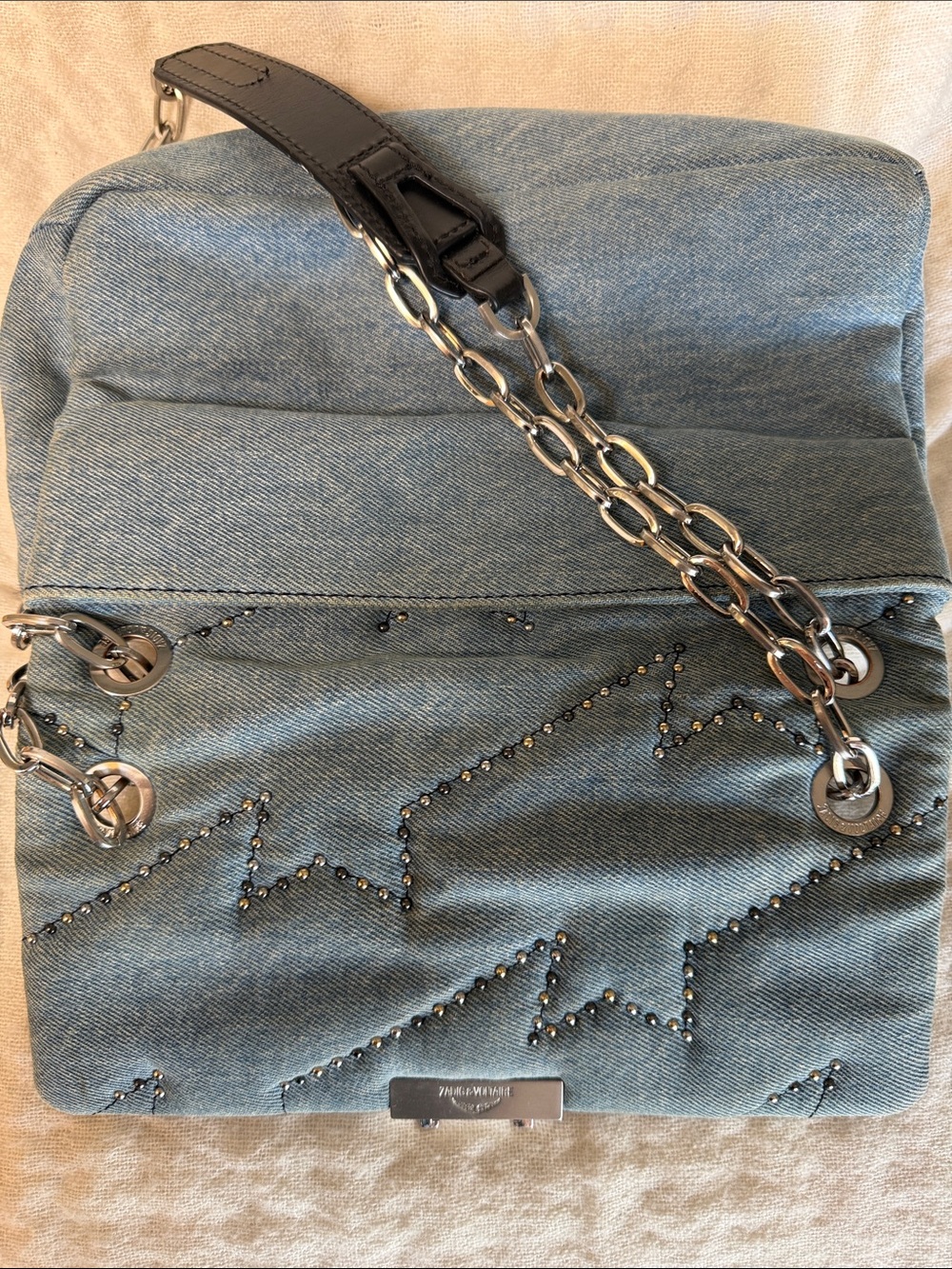 Zadig & Voltaire Light Blue Denim Shoulder Bag with Silver Chain - Picture 5 of 8